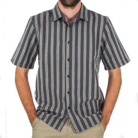 Afends Checkout Short Sleeve Navy Shirt Front