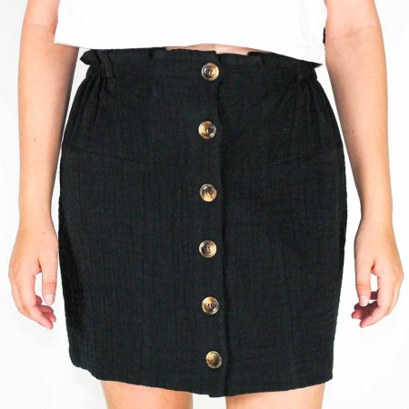 Minkpink Black Mila Button Skirt Front