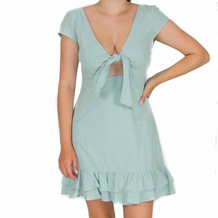 Minkpink Brooke Tie Front Mint Dress- Front