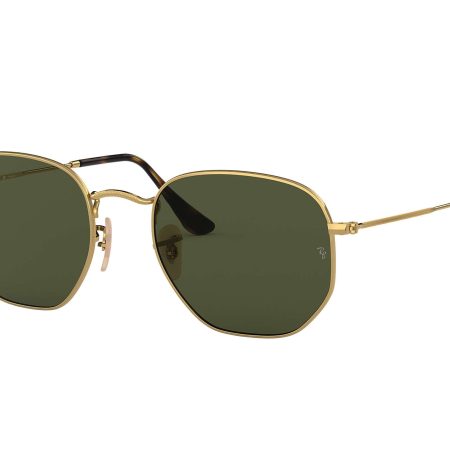 Ray-Ban Polarised Gold Hexagonal Sunglasses-Hero